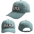 Dettagli del berretto in cotone blu con ricamo MAMA e fibbia in metallo regolabile - Verde Menta-Stile MAMA