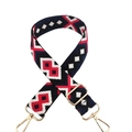 Detail of adjustable 3.8cm wide embroidered shoulder strap with geometric patterns - 3.8CM / Black Red (Gold Buckle)