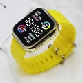 Fashionable sports LED digital watch with bright yellow ocean silicone strap and metal case - Gold-Yellow
