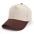 Detailed side view of a two-tone baseball cap with beige crown and brown visor - Adjustable / Beige Patchwork Coffee