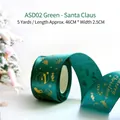 Green Merry Christmas satin ribbon with gold foil printing for DIY gift wrapping decoration - ASD02 Green - Santa Claus / 2.5CM Wide - 5 Yards (Approx. 46CM)