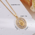 Virgin Mary 18k gold plated necklace with cubic zirconia pendant and size details - Virgin Mary 036