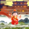 Cute Tang dynasty tumbler figurine with red-yellow hanfu playing flute, 9.7cm height - Flute Player Small