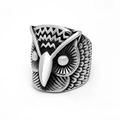 Vintage silver owl ring with detailed feather texture and black oxidized finish - US Size 8 / Retro Owl(SA516)