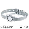 Silver stainless steel mesh bracelet with clover charm and side crystals in 195x8mm size - Four-Leaf Clover Round (KB114034-KHY)