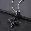 Silver stainless steel necklace with diamond-encrusted vajra cross pendant - Vajra Pestle Cross