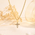 Elegant gold twisted chain necklace with a sparkling diamond-encrusted cross pendant - Style 5-Modern Luxury