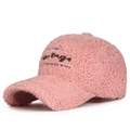 Pink lamb wool baseball cap featuring vintage embroidery and a warm plush texture - Adjustable / Pink