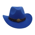 Kids royal blue felt cowboy hat with vintage leather star emblem belt and wide brim - One Size / Sapphire Blue