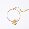 Dettaglio del bracciale girasole in acciaio placcato oro 18K con dimensioni e informazioni - Stile Girasole (YYB023105)