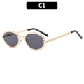 Vintage small oval metal sunglasses with gold hammered frame and grey lenses C1 - Gold Frame Gray Lens (C1)