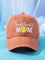 Orange washed cotton baseball cap featuring Softball MOM embroidery and ball graphic - One Size / Orange