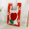 Knitted tote bag with red and white floral heart tulip patterns in a soft woven finish - Red Cute Tulip