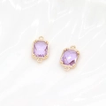 Pair of purple rectangular crystal charms with 14k gold-plated borders and dual loops - H-2114 / Purple
