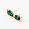 14k gold plated stud earrings featuring teardrop emerald green cubic zirconia stones - Dark Green