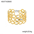 18K gold plated stainless steel open bangle with textured hollow circle link design - Gold Hollow Ring Style (HE47743BW0)