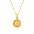 Gold titanium steel necklace with hammered circular pendant and white enamel letter H - Letter H (S-P173-H)