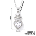 Gedetailleerde afmetingen voor zilveren hart-kroon ketting met witte zirkonia steentjes - Zilverwit Kroonhart (N01104-5)