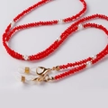 Catenella di perle in cristallo rosso e bianco per occhiali o maschere con clip dorate - Rosso