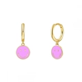 Elegant 24K gold plated hoop earrings featuring a cute pink smiley face pendant - 24K / Gold-Pink Smile Face (JQH0081-GG-5)