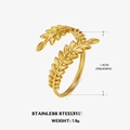 18K gold plated stainless steel leaf ring with an adjustable open double leaf design - Layered Leaf Long Style (ZN150) / Steel