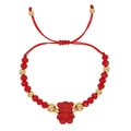 Handmade red braided rope bracelet featuring faceted beads and a matte red bear pendant - Red Matte Bear Red String (QT-B23041002A)