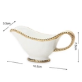 White ceramic gravy boat with golden beaded rim and dimensions 16.5x5.5x7.5cm - 180ml Porcelain Sauce Boat with Gold Rim