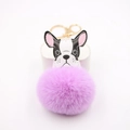 Detail of French Bulldog plush keychain with purple pompom and gold metal clasp - Taro Purple