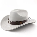 Detail of light gray felt cowboy hat featuring a leather band with silver bull head ornament - M (56-58cm) / Light Gray