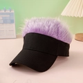 Divertente visiera nera con parrucca viola finta per feste in maschera e sport all'aperto - Nero+Capelli Viola