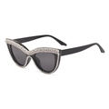 Chic black cat eye sunglasses with hand-set rhinestones and dark grey lenses - Black Frame Grey Lens