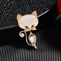 Elegant gold cat brooch with opal stones and sparkling white rhinestones for suits - Cat Opal Gold