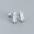 925 silver stud earrings featuring rectangular zircon stones and secure screw-back ball closures - 925 Silver / White Gold