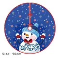 Blue snowman pattern Christmas tree skirt with Merry Christmas text size 90cm diameter - Blue Snowflake Snowman