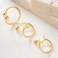 925 Sterling silver stud earrings set in gold finish with star heart and bead charms - Gold Color-Set of 3 (Single-Left Ear)