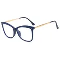 Cat eye glasses in deep blue frame with golden metal temples and rivet details - Anti blue light / Dark Blue