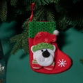 Red felt Christmas stocking with polar bear, green sequins and hanging loop - Bear Style