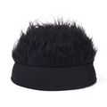 Detailed close-up of a black Docker hat featuring unique synthetic hair wig design - M (56-58cm) / Black Hat + Black Wig