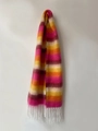 Écharpe épaisse à carreaux multicolores avec rayures roses oranges jaunes et pompons blancs - Rose Orange