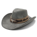 Cappello da cowboy western grigio classico in finta pelle scamosciata con fascia in cuoio - M(56-58cm) / Grigio Medio