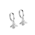 Elegant S925 sterling silver hoop earrings with polished bee pendants for women - Bee Pendant Earrings / 925 Silver / ERH222 Platinum Plated