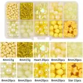10-grid yellow macaron DIY bead set with heart and star shapes in plastic storage box - Box Packaging / Yellow