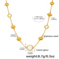 Detail view of gold stainless steel necklace with faceted Czech glass pendant dimensions - 44+5cm / Gold White