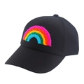 Schwarze Kinder-Baseballkappe mit farbenfroher Regenbogen-Stickerei auf Baumwoll-Twill - Regenbogen - Schwarz