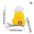 Mini yellow knitted Christmas hat hair clip with pompom and orange gemstone detail - Yellow