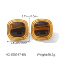 Detail showing the 2.71cm size and 18.3g weight of vintage square tiger eye earrings - Tiger Eye Square Gold Stud Earrings (HC-E10947-BN)