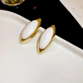 Vintage geometric gold teardrop earrings with white enamel inlay on a ceramic tray - 89# White Waterdrop