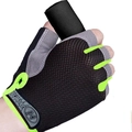 Black and green fingerless fitness gloves with gray suede palm and velcro strap - Basic Anti-Slip Green