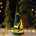 Dark green matte cone Christmas light featuring reindeer and snowflake patterns - Cone / Dark Green