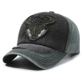 Berretto da baseball lavato vintage con ricamo teschio di toro in grigio e verde - Verde Militare